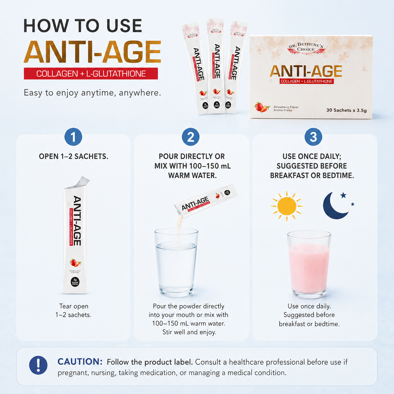 Directions for using Anti-Age Collagen sachets